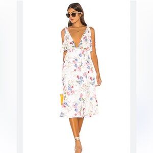LPA MIDI Floral White Dress Revolve Sz Small